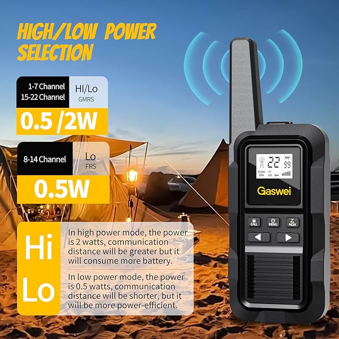 G2pro Walkie Talkies Long Range for Adults, Waterproof, Shock Resistant & Rechargeable Two-Way Radio with VOX 2 Pack(Black)