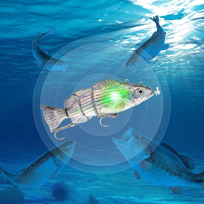 Robotic Swimming Lure,ODS Electric Fishing Lure 4 Segment Jointed Swimbait USB Rechargeable Robotic Lure for Bass Trout Pike
