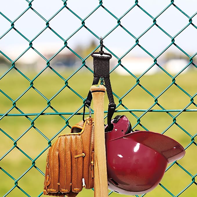 Baseball Softball Gear Hanger Dugout Organizer -Multipurpose Hanging Buckle Metal Hangers for Hold Outdoor Sports Equipment, Camping, Gloves, Helmets, Bats, Water Bottle Holder (Black)