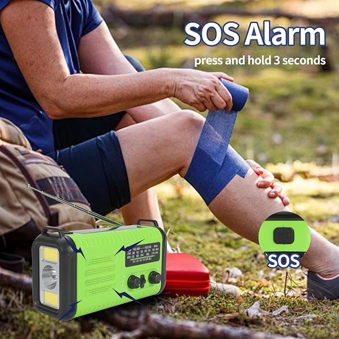 20000mAh/74000mWh Emergency Crank Radio, NOAA/AM/FM Solar Hand Crank Weather Radio, Battery Powered Radio with SOS Alarm & Flashlight for Camping/Emergencies (Light Green)