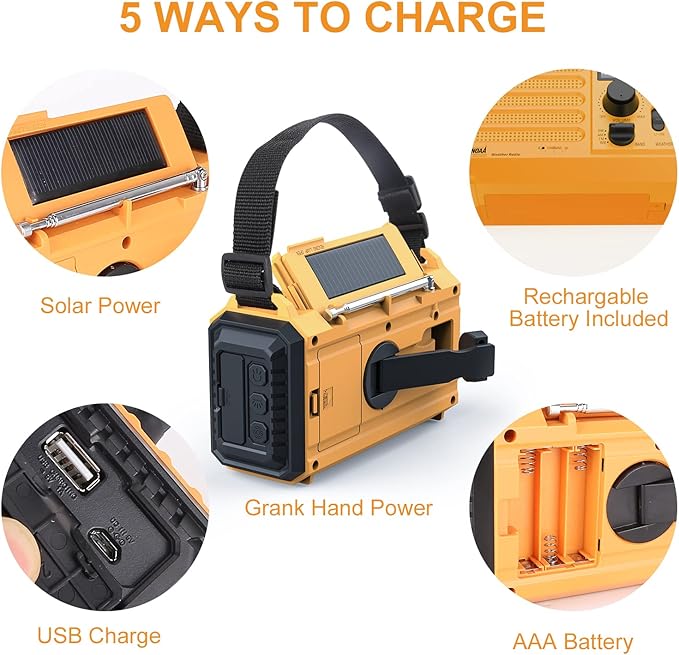 Raynic Weather Radio, 5000mAh/18500mWh NOAA Weather Radio, Solar Hand Crank Emergency Radio with AM/FM/SW/NOAA Weather Alert, Flashlight, Reading Lamp, Cell Phone Charger and SOS Siren