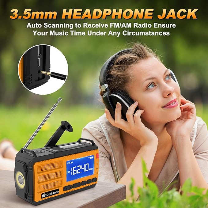 Emergency Crank Radio Solar Hand Crank Emergency Radio 37000mWh (10000mAh) AM/FM NOAA Weather Radio with LCD Display 3 Mode Flashlight SOS Alarm Compass Headphone Jack for Winter Storm Emergency