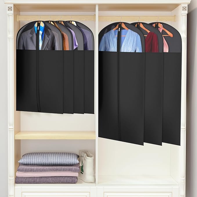 Univivi Long Garment Bags for Hanging Clothes, 54" Dress Bags for Gowns Long for Closet Storage with Large Visible Window for Long Suits, Coats, Dresses, 2 Pack, Black