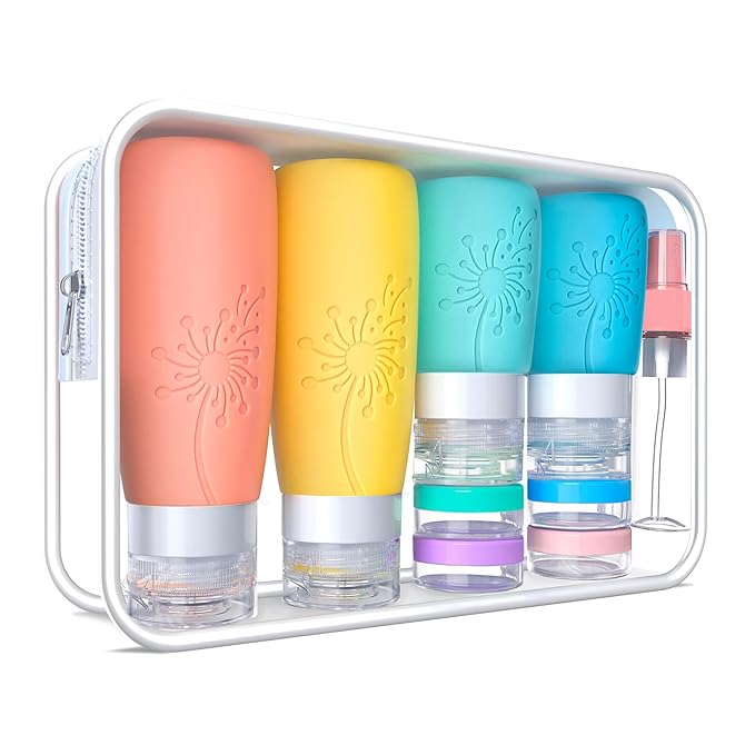 Empty 3 oz Travel Size Bottles Toiletries Containers for Toiletries Liquids,Small Silicone Mini Refillable Leak Proof TSA Approved Travel Bottles for Creams Shampoo and Conditioner Traveling