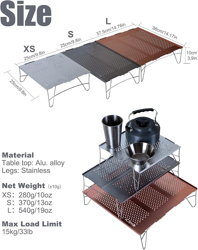 iClimb Mini Solo Folding Table Ultralight Compact for Backpacking Camping Hiking Beach Picnic (Silver - S)