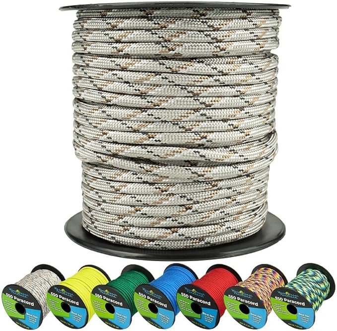 West Coast Paracord 550lb Paracord Spools – 7 Strand Type III Tactical Parachute Cord for Hiking, Camping, and Fishing – Desert Camo (50 ft)