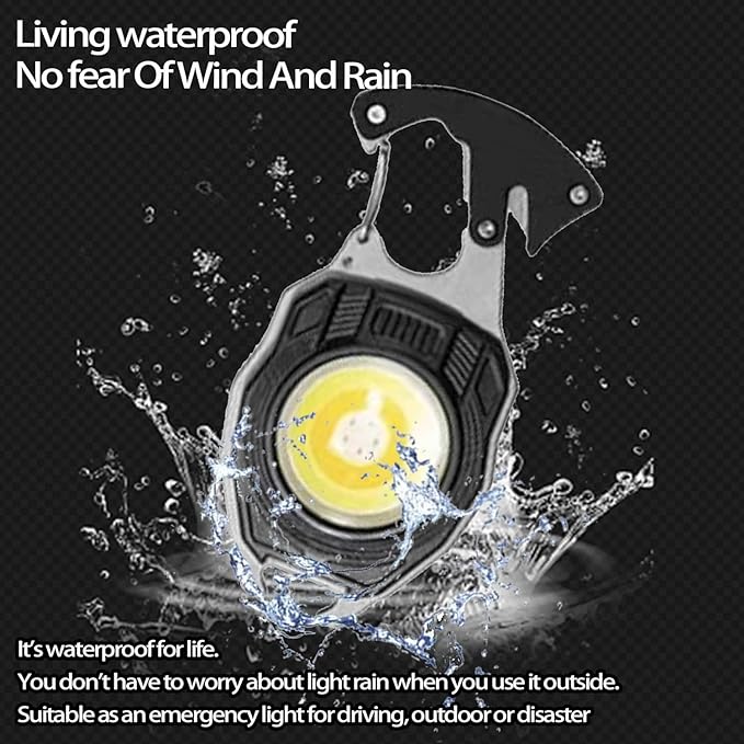 COB Keychain Work Light Flashlight 7 Light Modes 1600Lumen, Rechargeable, LED, Black