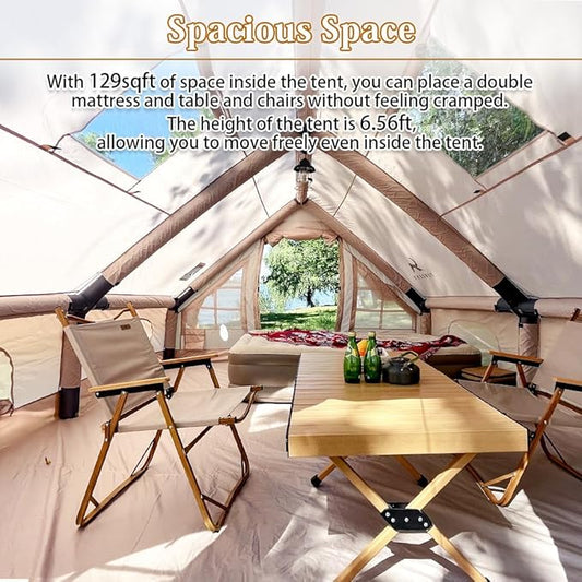 Inflatable Camping Tents Air Glamping Tents 4 Season Waterproof Easy Set up Cabin House Tent Blow up Tent for Family Camping