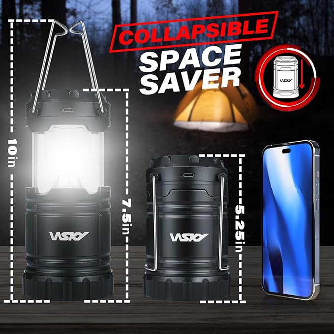 Wsky Solar Camping Lantern 4-Pack - Rechargeable LED Lights, Magnetic Base & Foldable Hanging Hook- Collapsible Lamp Battery Powered Perfect for Power Outages, Hiking, Campsites, Emergencies