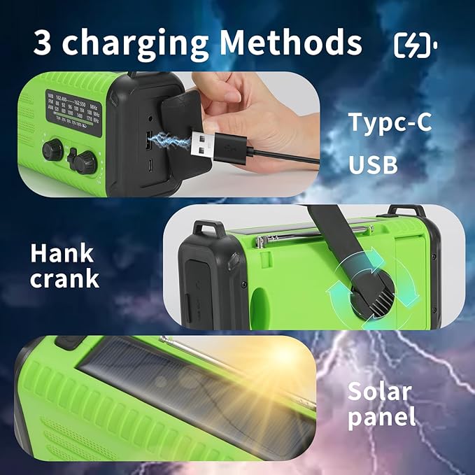 20000mAh/74000mWh Emergency Crank Radio, NOAA/AM/FM Solar Hand Crank Weather Radio, Battery Powered Radio with SOS Alarm & Flashlight for Camping/Emergencies (Light Green)