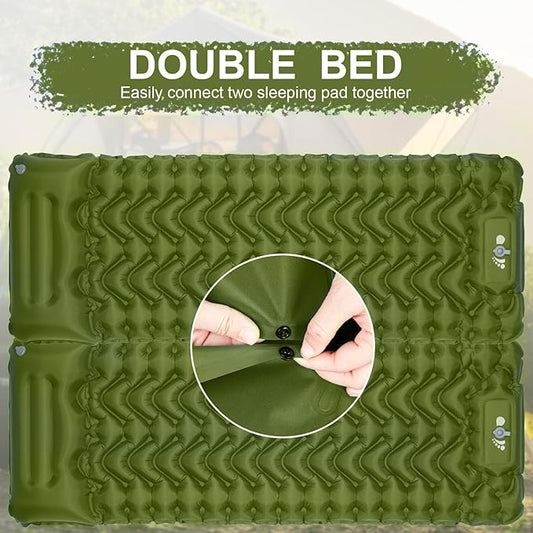 Sleeping Pad, Ultralight Inflatable Sleeping Pad for Camping, Built-in Pump, Ultimate for Camping, Hiking, Airpad, Carry Bag, Repair Kit, Compact & Lightweight Air Mattress(Green)