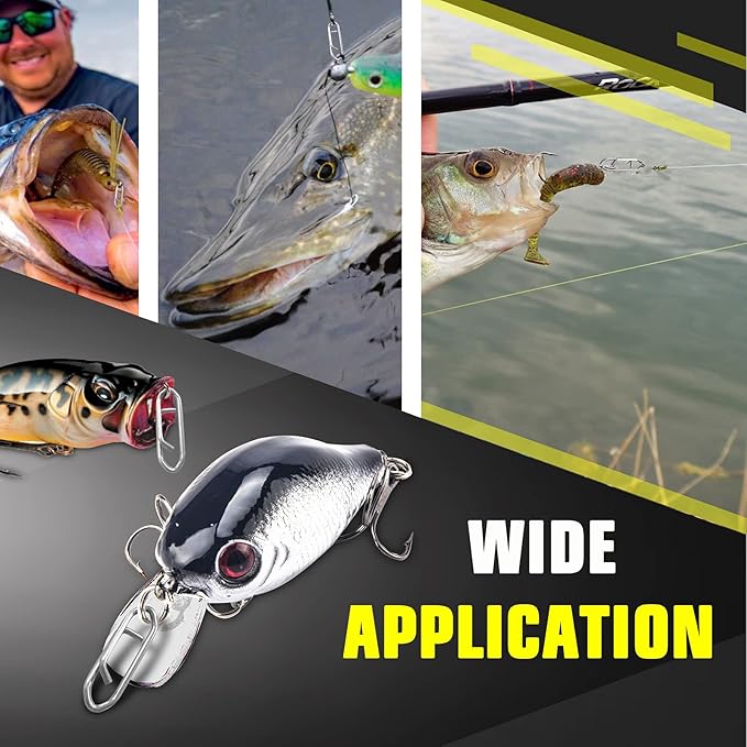 AMYSPORTS High Strength Fishing Snap Saltwater Stainless Connector Snaps Swivels Tackle Steel Power Fishing Clip Lure Quick Change White Nickel