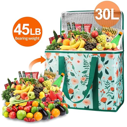 Bodaon 2-Pack Insulated Reusable Grocery Shopping Bags, X-Large Picnic Cooler Bag with Zipper/Zippered Top Cold, Insulated Food/Pizza Delivery Bag for Catering/Doordash/Uber Eats