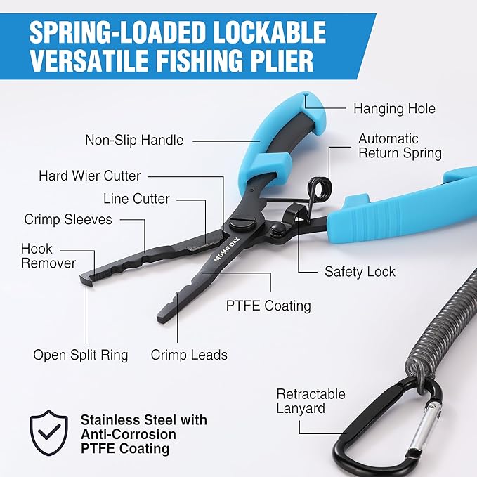 Mossy Oak Fishing Tools Kit- Fishing Plier, Fish Lip Gripper, Multifunctional Fishing Hook Remover with Lanyards Sheath, Saltwater Resistant Fishing Accessories & Equipment, Fishing Gifts for Men