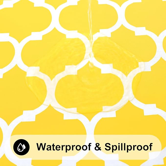 Smiry Rectangle Picnic Table Cover, Waterproof Elastic Fitted Camping Tablecloths for 4 Foot Tables, Wipeable Flannel Backed Vinyl Tablecloth Protector for Indoor, Outdoor (Yellow, 30x48 Inches)