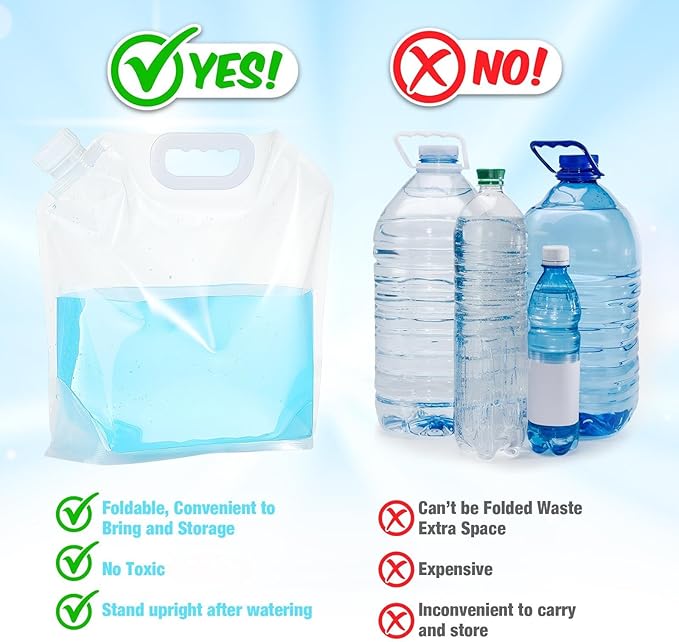 Zubebe 20 Pcs x 1.3 Gallon Collapsible Water Emergency Container Bag 26 Gallon Freezable BPA Free Food Grade Clear Plastic Storage Foldable Bottle for Camping Riding