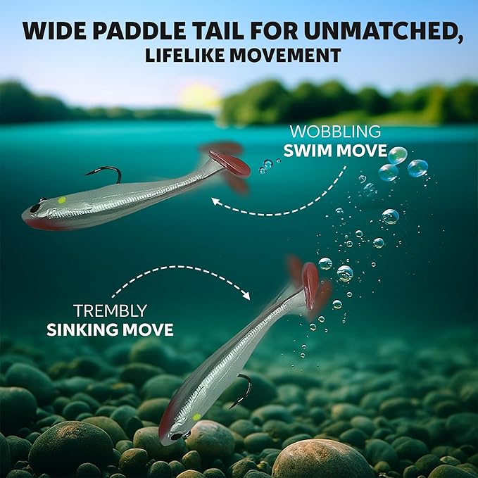 3 1/2" Pre-Rigged Jig Head Fishing Lures Pack of 5 - Soft Plastic Paddle Tail Swimbait with Hook for Freshwater and Saltwater