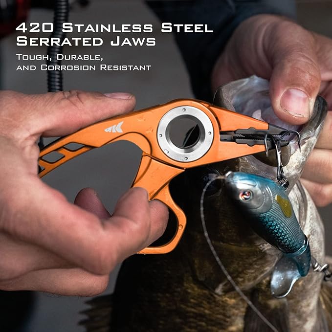 KastKing Micro Gila Fishing Pliers, Fishing Pliers Saltwater, Aircraft Grade Aluminum, Fishing Tool with Tungsten Carbide Cutters, Saltwater Resistant, Burt Orange