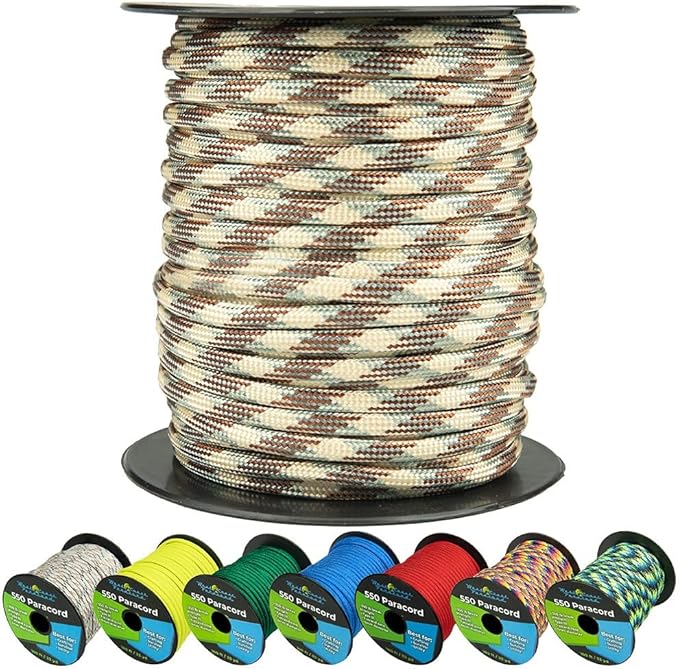 West Coast Paracord 550lb Paracord Spools – 7 Strand Type III Tactical Parachute Cord for Hiking, Camping, and Fishing – Sage Green Camo (100 ft)