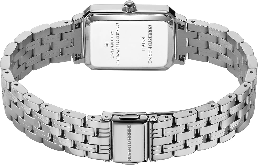 Roberto Marino RM1982 Women’s Luxury Watch Rectangular Gold – Japanese Quartz Movement, Vintage Stainless Steel Design, Silver Dial, Elegant Dress Timepiece, 3ATM Water Resistant – Reloj para Mujer