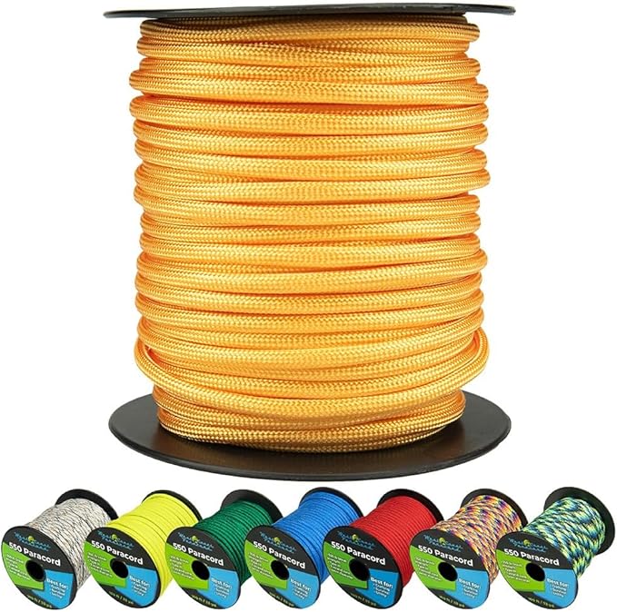 West Coast Paracord 550lb Paracord Spools – 7 Strand Type III Tactical Parachute Cord for Hiking, Camping, and Fishing – Goldenrod (1,000 ft)