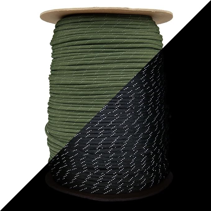 Reflective 550lb Paracord – 7 Strand Type III Nylon Parachute Cord for Hiking, Camping, and Fishing – 30+ Colors and 6 Length Options