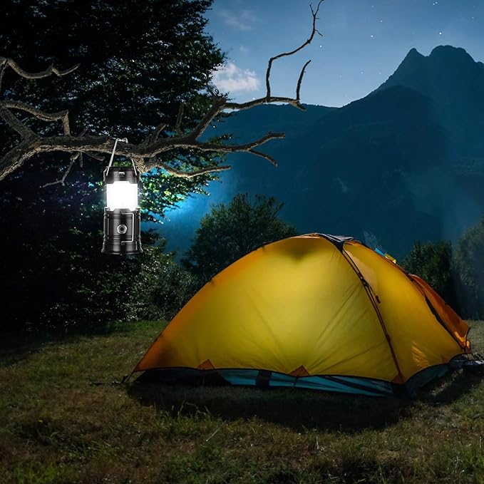 Solar Camping Lantern for Power Outages - USB Rechargeable Lamp Camping Essentials,Collapsible Waterproof Solar Lights for Indoor Outdoor Emergency Light/4 Packs