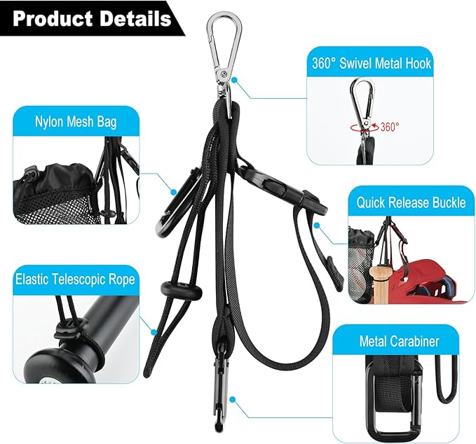 Cosmos Baseball Softball Gear Hanger, 4 in 1 Multifunctional Dugout Organizer Hanging Buckle Fence Hooks Bag for Hold Baseball Balls, Bats, Gloves and Helmets, Water Bottle Holder Sport Accessories