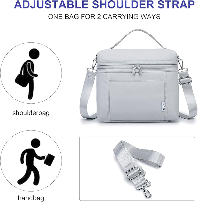NOL Natural Organic Lifestyle Insulated Lunch Bags for Women Cooler Bag Lightweight Nylon Waterproof Lunch Box For Work (Small,Gray White)