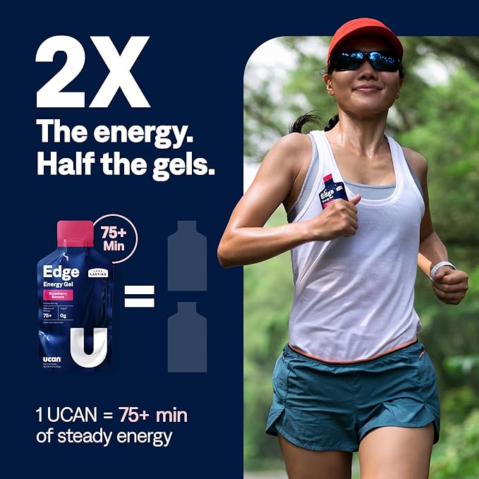 UCAN Edge Energy Gel Shots, Strawberry Banana (12, 2 Ounce Packets) for Running, Training, Workouts, Fitness, Cycling, Crossfit | Sugar-Free, Vegan, & Keto Friendly Energy