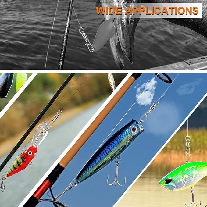 Atibin High Strength Fishing Swivels Tackle Stainless Connector Fishing Snaps Swivel Steel Lock Snap Swivels Saltwater Line Lure Connector