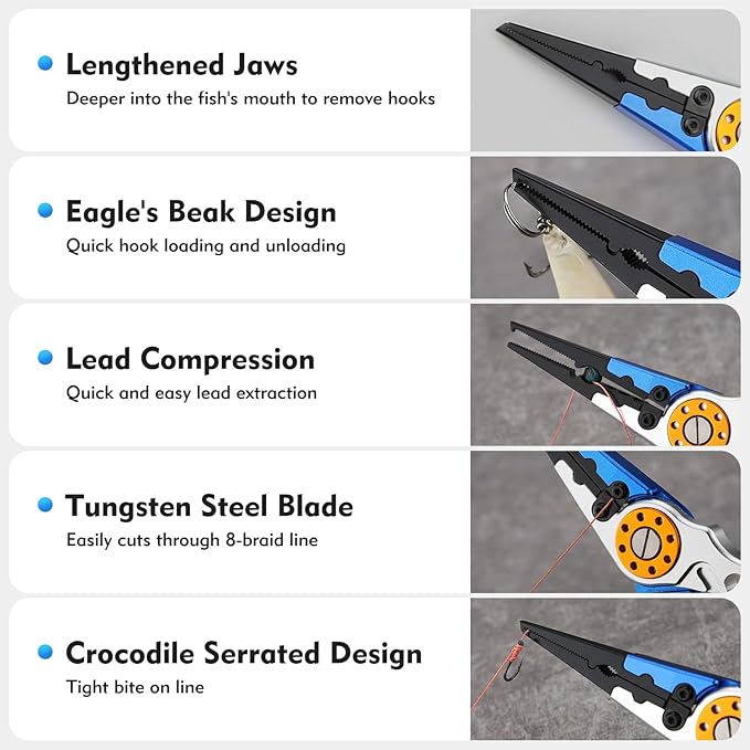 Multifunction Fishing Pliers, Corrosion Resistant Fishing Pliers Saltwater, Aluminum Split Ring, Hook Remover with Sheath and Coiled Lanyard