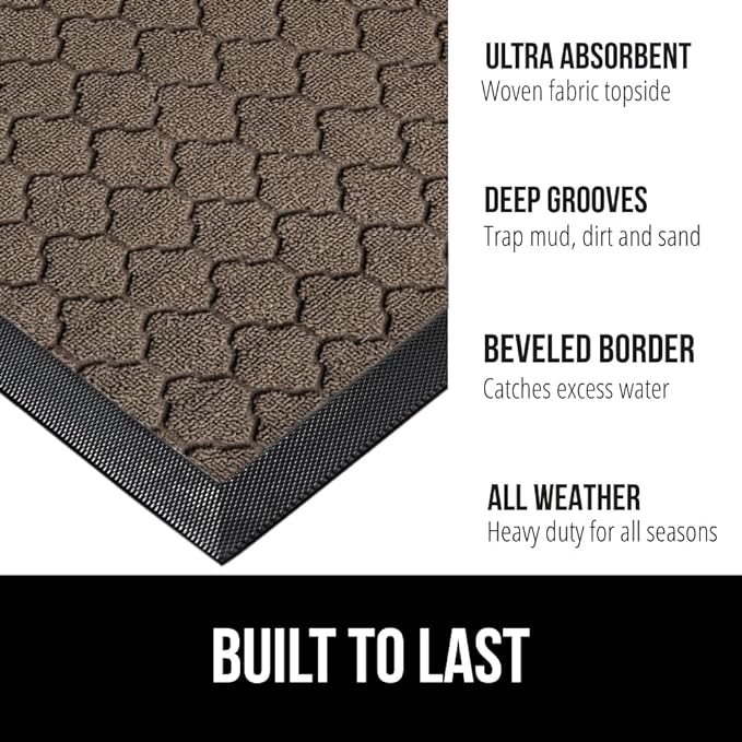 GORILLA GRIP 100% Waterproof All-Season WeatherMax Doormat, Durable Natural Rubber, Stain and Fade Resistant, Low Profile, Indoor Outdoor Doormats, Easy Clean Patio Entry Mat, 17x29, Latte Quatrefoil