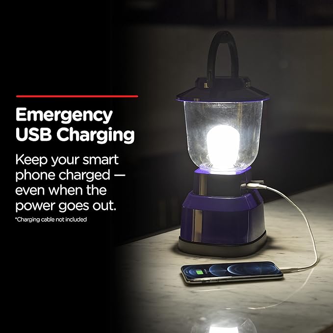 Enbrighten LED Large Camping Lantern, Battery Powered, USB Charging, 800 Lumens, 200 Hour Runtime, Carabiner Handle, Hiking Gear, Emergency Light, Blackout, Storm, Hurricane