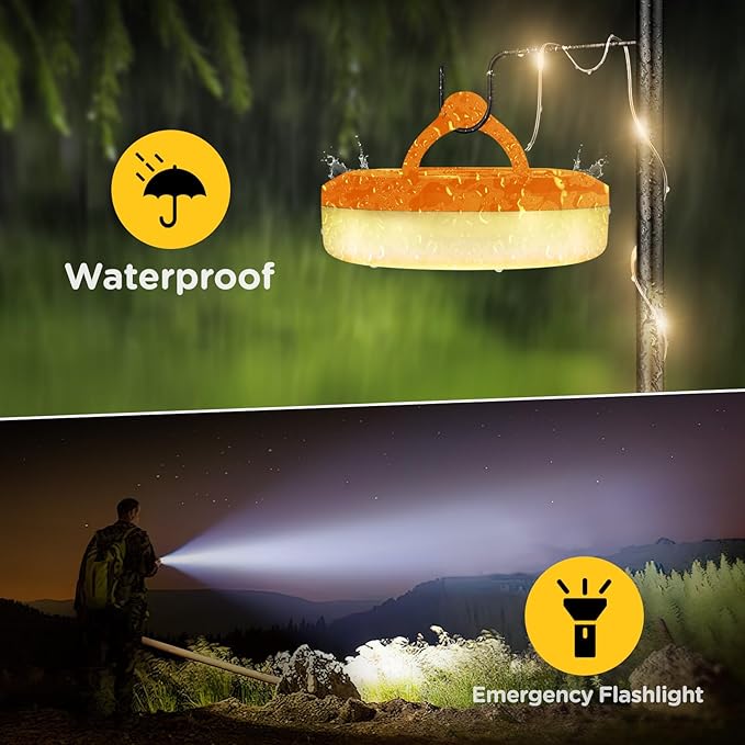 OGERY Camping String Lights, 4 in 1 Quick Storage 32.8FT Rechargeable Tent Lights String with 8 Lighting Modes, Hanging Waterproof Portable LED Lamp for Outdoor Patio Awning Garden Party Essentials