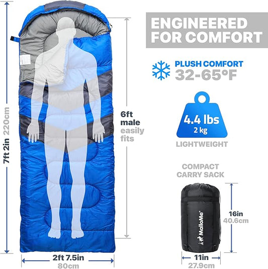 MalloMe Sleeping Bags for Adults Cold Weather & Warm - Backpacking Camping Sleeping Bag for Kids 10-12, Girls, Boys - Lightweight Compact Camping Essentials Gear Accessories Hiking Sleep Must Haves
