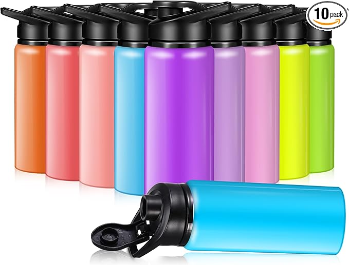 10 Pieces 20oz Reusable Aluminum Water Bottles Bulk Multicolor Outdoor Sports Water Bottles for Travel, Gym, Hiking, Cycling, Camping, Fishing, Snap Lid(Macaron Color)