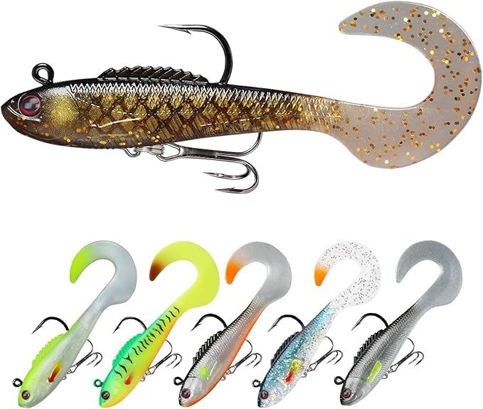 NRVBaits Pre-Rigged Soft Lures, Fishing Lures for Bass Trout Crappie Walleye, Unique Vibrating Swim Action and Trembly Sinking Move for More Bites, Soft Swimbait for Family Fishing