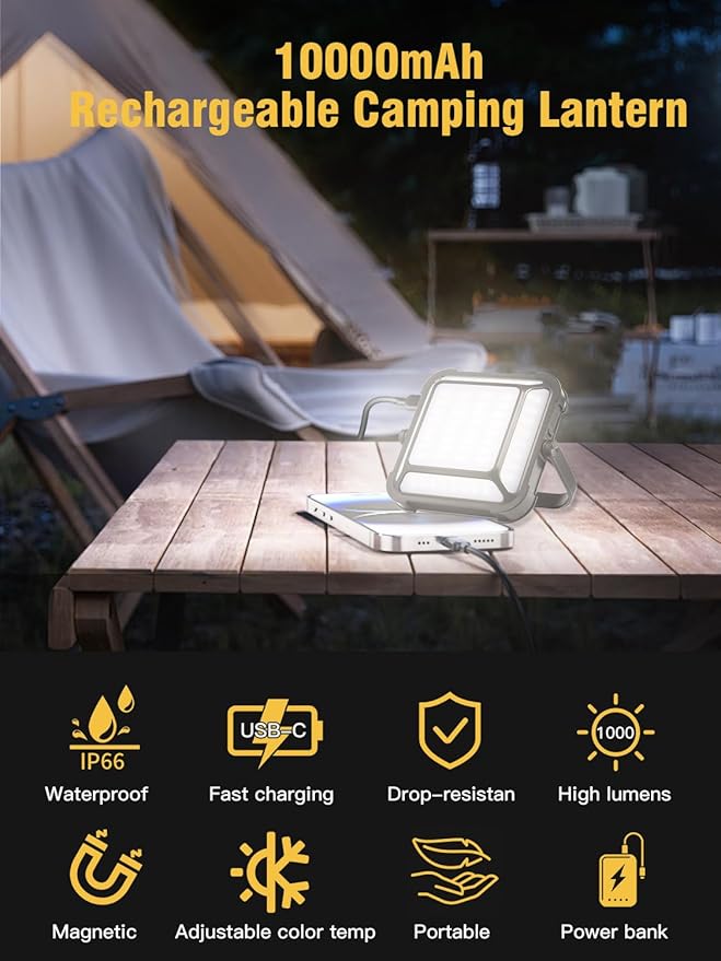 Lanterns for Power Outages, LED Camping Lantern Rechargeable 1000LM, 10000mAh Portable Emergency Light, Waterproof, 3 Modes for Tent, Outdoor, and Emergency Use(Green