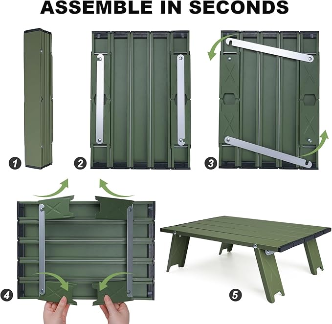 Small Folding Beach Table, Mini Ultralight Camping Table Aluminum, Backpacking Short Table, Green