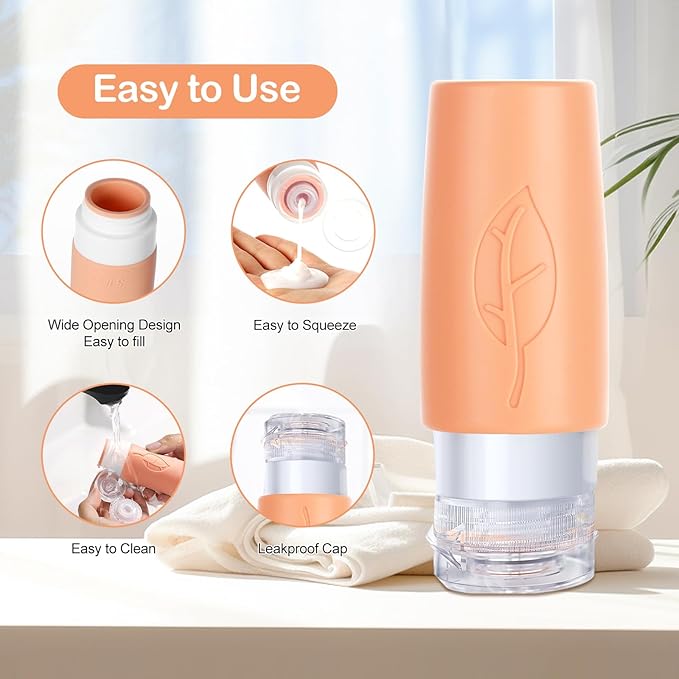 Empty 3 oz Travel Size Bottles Toiletries Containers for Toiletries Liquids,Small Silicone Mini Refillable Leak Proof TSA Approved Travel Bottles for Creams Shampoo and Conditioner Traveling