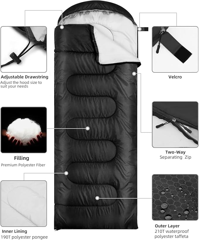 Sleeping Bags for Adults Backpacking Lightweight Waterproof- Cold Weather Sleeping Bag for Warm Camping Hiking Outdoor Travel Hunting with Camping Sleeping Bag