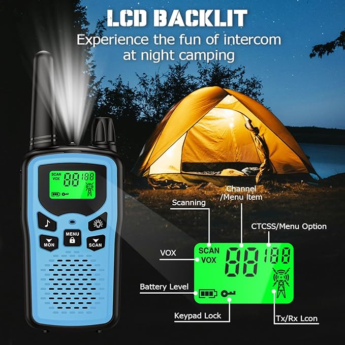Walkie Talkie Long Range Walkie talkies with Rechargegable for Adults, 22 Channel FRS 2-Way Radios Walky Talky with LED Flashlight for Climbing, Camping Trip and Family Emergency Kit(2 Pack Blue).