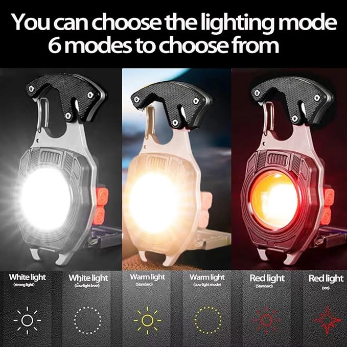 COB Keychain Work Light Keychain Flashlights 7 Light Modes 1600Lumen,Portable USB Rechargeable cob Work Light Emergency Light with Folding Bracket Bottle Opener and Magnet Base,Camping (Orange)