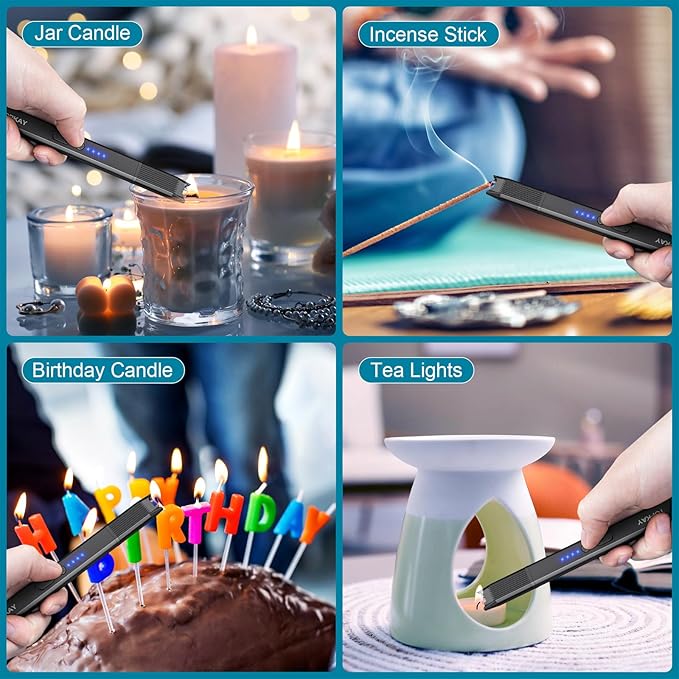 2 Pack Electric Candle Lighter Windproof Flameless USB Rechargeable Plasma Arc Long Lighter for BBQ Grill Firework Kitchen Camping.