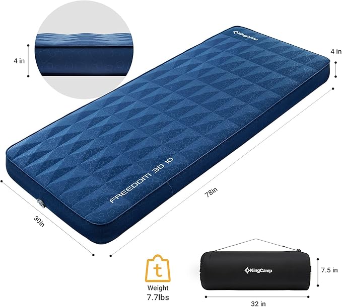 KingCamp Self Inflating Sleeping Pad for Camping with Built-in Pillow, Ultralight Sleeping Pad Camping Mat Durable for Camping Backpacking Hiking Single Double, 4 Size