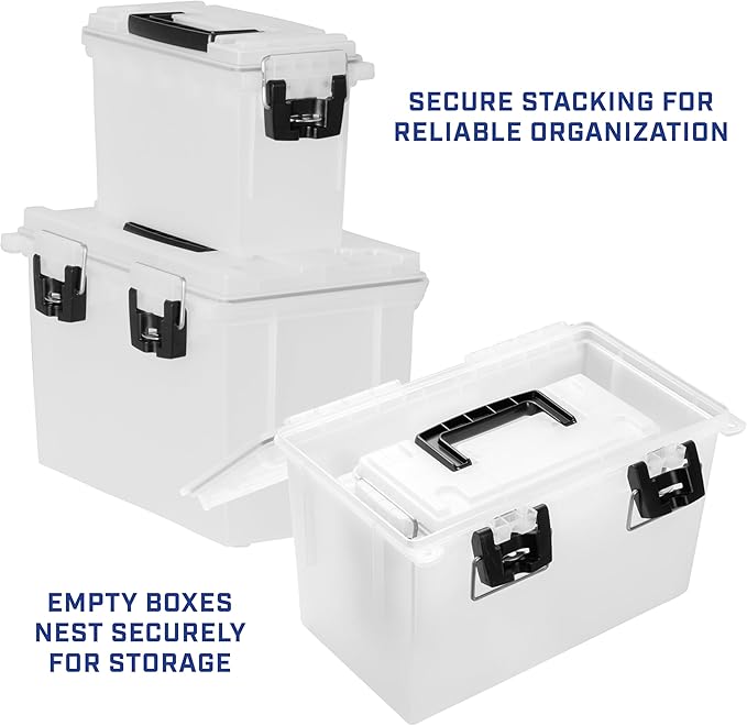 Sheffield 12722 2-Pack Combo Ammo Storage Boxes, .30 Cal and .50 Cal Field Boxes, Water and Dust Resistant, Lockable Storage Box with Handle for Hunting Gear and Bullets, Made in the USA, Frost