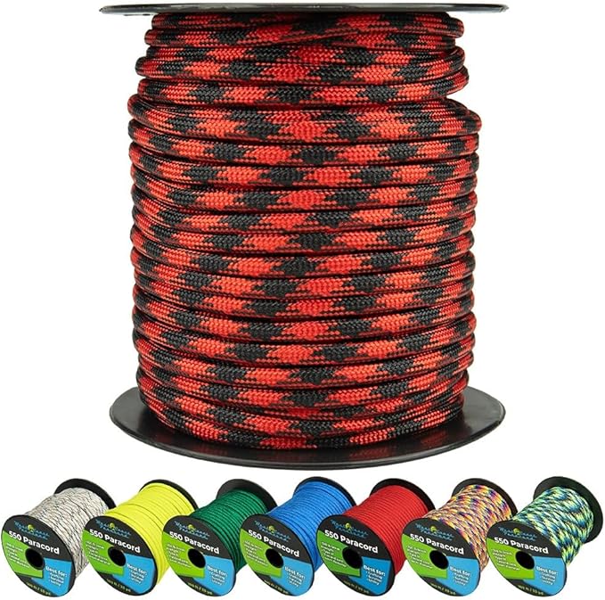 West Coast Paracord 550lb Paracord Spools – 7 Strand Type III Tactical Parachute Cord for Hiking, Camping, and Fishing – Black Widow (1,000 ft)