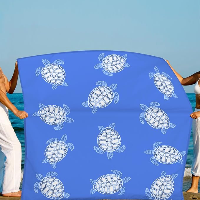 Beach Blanket Waterproof Sandproof, Blue Baby Sea Turtle Polyester Beach Mat Sand Free for 2-4 Adult, Extra Large Portable Compact Picnic Blankets for Outdoor, Travel,Camping,Hiking