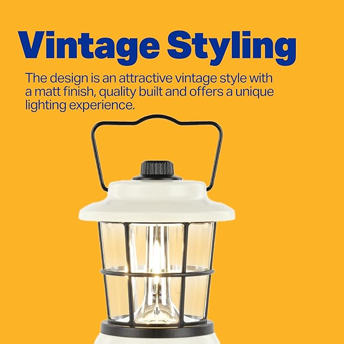 LUXPRO Retro LED Lantern - Battery-Powered Emergency Lantern - Water Resistant - Bright LED Lamp for Indoor & Outdoor Use - Use for Tents, Hiking or Hurricane Prep - Beige